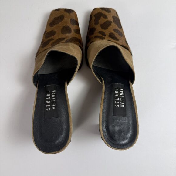 Stuart Weitzman Brown Leopard Print Heeled Mules Calf-hair and leather - Picture 4 of 10